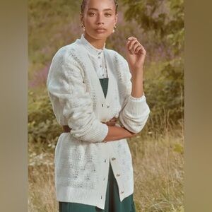 Hill House Merino Wool Pointelle Open Knit Oversized Grandpa Cardigan Small